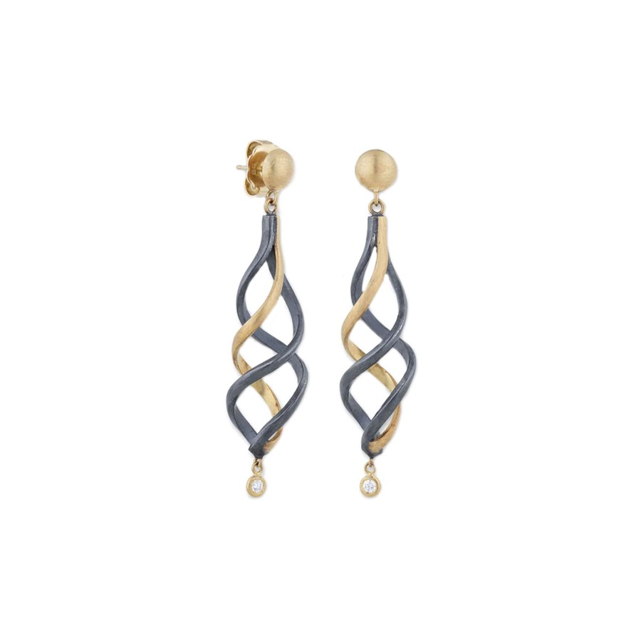 Jewelry Josephs Jewelers Home | Sterling Silver And 22K Yellow Gold Diamond Twirl Earrings