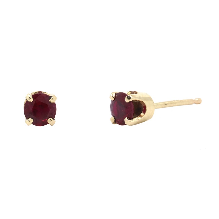 Jewelry Josephs Jewelers Home | 14K Yellow Gold Round Ruby Four Prong Stud Earrings Red