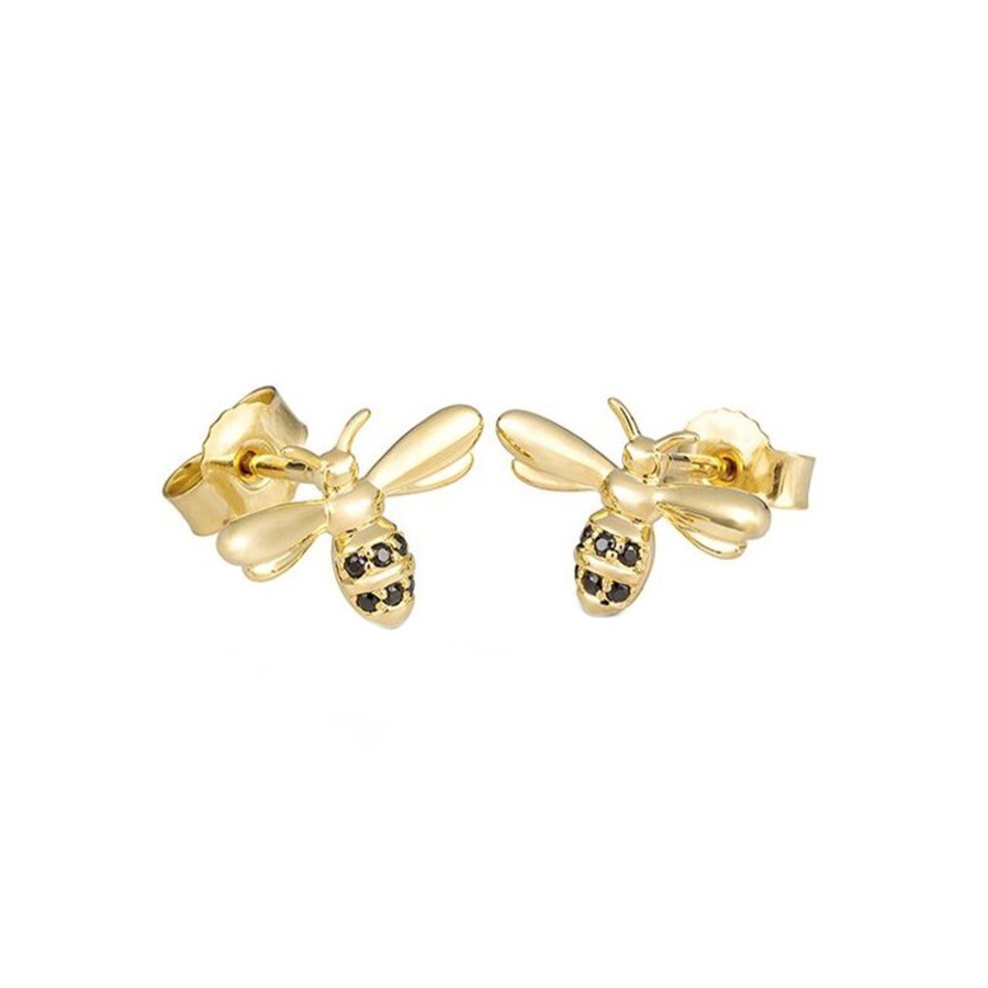 Jewelry Josephs Jewelers Home | 14K Yellow Gold Diamond Bee Earrings Black