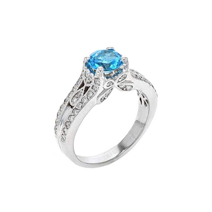 Jewelry Josephs Jewelers Home | Estate 14K White Gold Swiss Topaz And Diamond Ring - Josephs Jewelers Blue