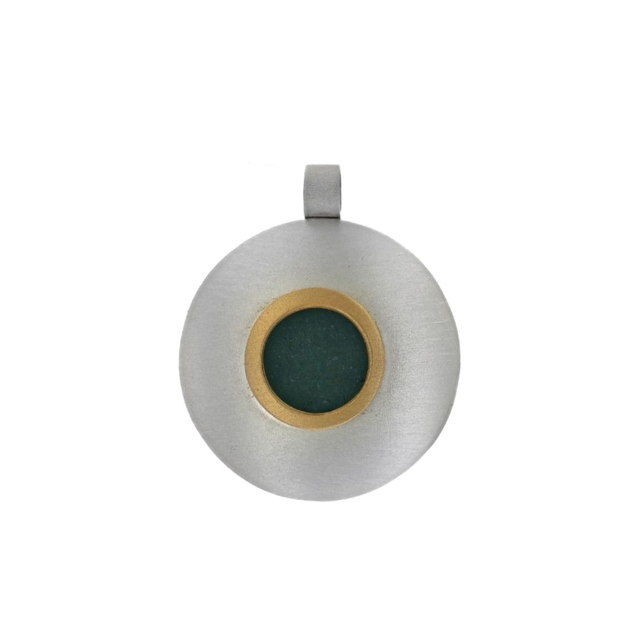 Jewelry Josephs Jewelers Home | Two-Tone Sterling Silver Seaglass Circular Pendant Green