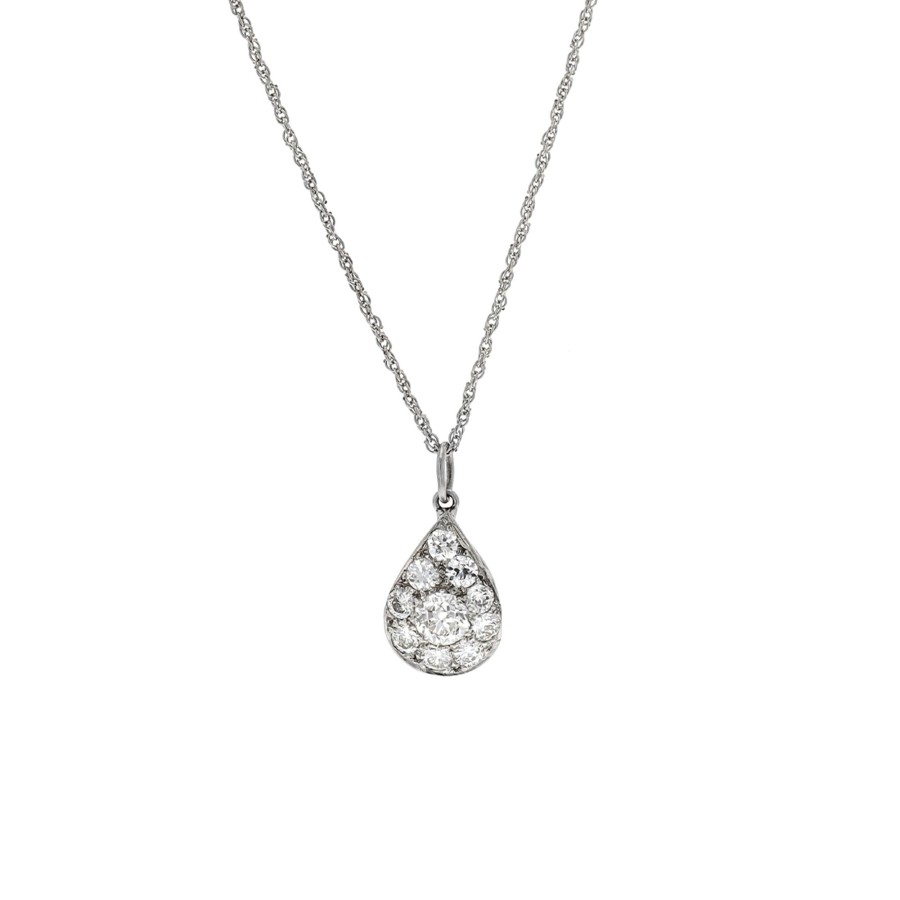 Jewelry Josephs Jewelers Home | Estate 14K Gold Multi-Diamond Pear Pendant With Chain White