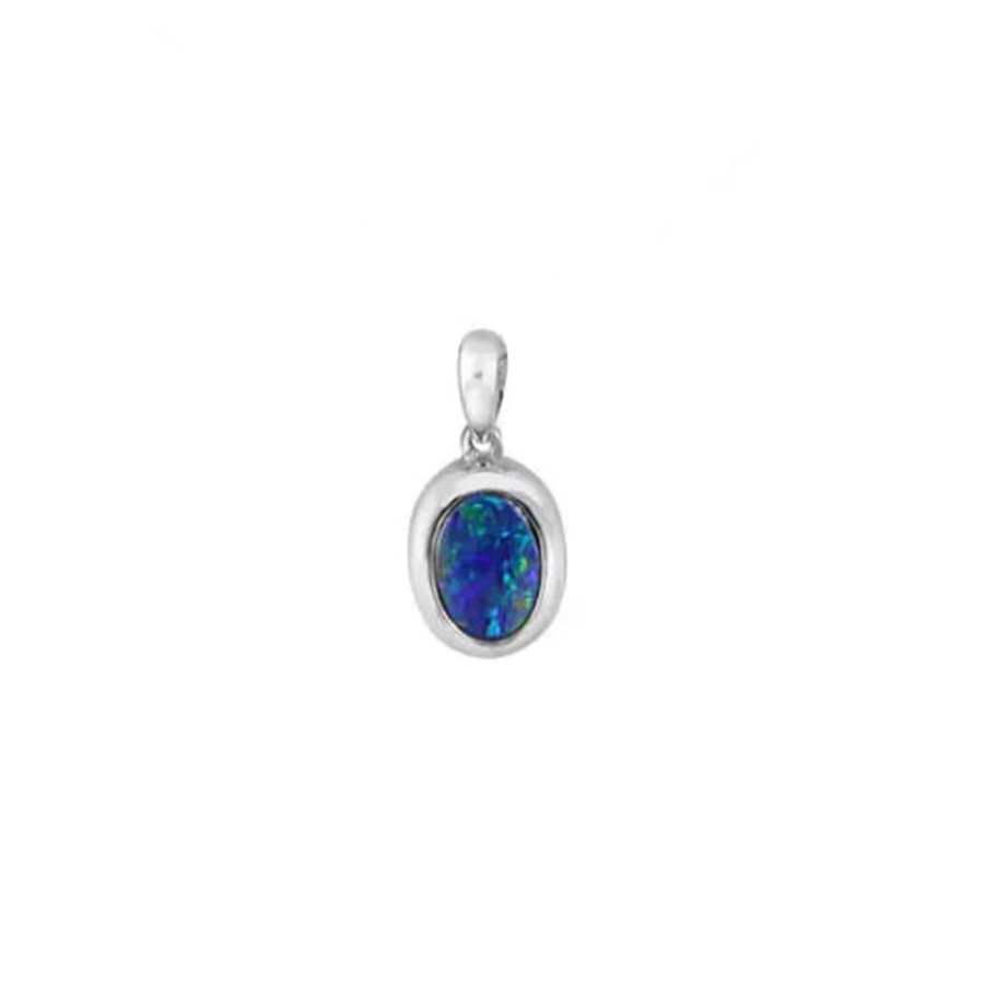 Jewelry Josephs Jewelers Home | 14K White Gold 0.60 Carat Oval Opal Doublet Pendant With Chain - Josephs Jewelers Multi