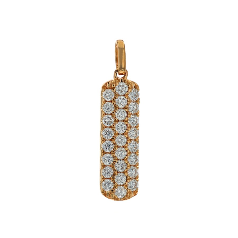 Jewelry Josephs Jewelers Home | 14K Yellow Gold Vertical 3-Row Diamond Pendant White