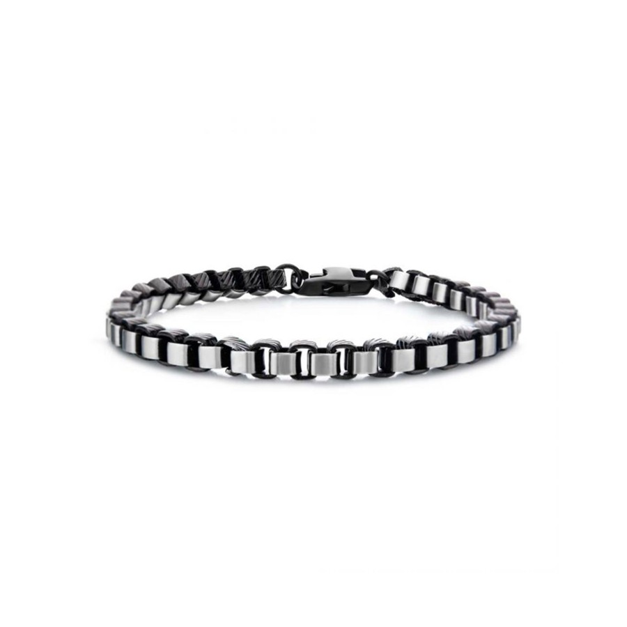 Jewelry Josephs Jewelers Home | Stainless Steel And Ip Bold Box Bracelet - Josephs Jewelers Black