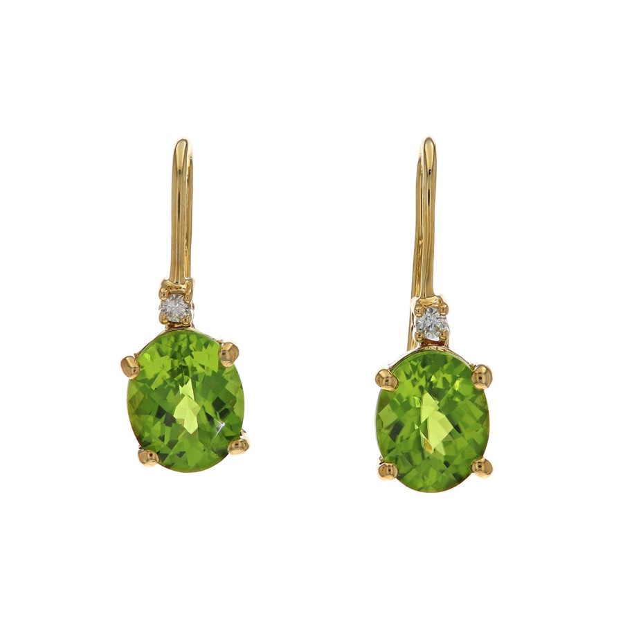 Jewelry Josephs Jewelers Home | 14K Yellow Gold Oval Peridot And Diamond Earrings Green