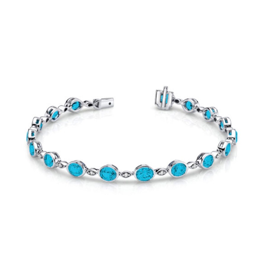 Jewelry Josephs Jewelers Home | 14K White Gold Topaz And Diamond Bracelet - Josephs Jewelers Blue