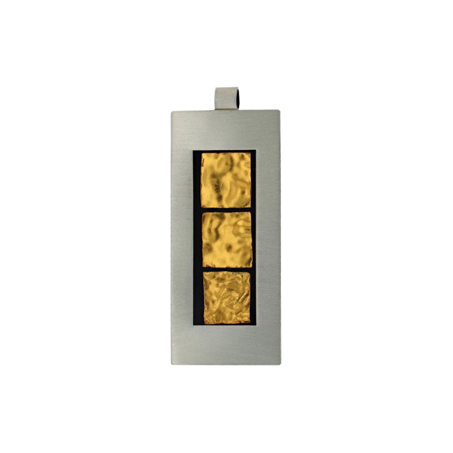 Jewelry Josephs Jewelers Home | Two-Tone Sterling Silver Brushed Smalti Pendant