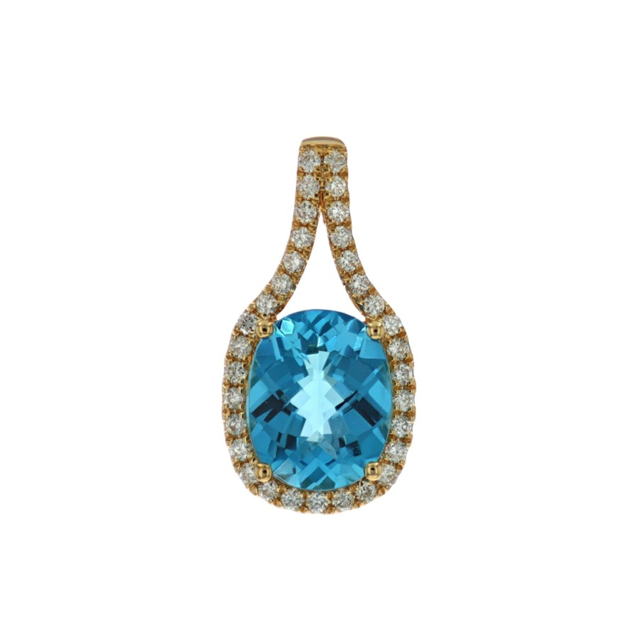 Jewelry Josephs Jewelers Home | 14K Yellow Gold Topaz And Diamond Pendant - Josephs Jewelers Blue