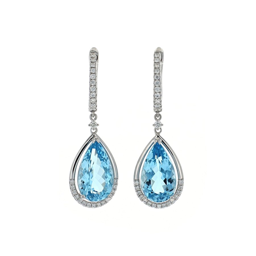 Jewelry Josephs Jewelers Home | 14K White Gold Pear Aquamarine And Diamond Earrings - Josephs Jewelers Blue