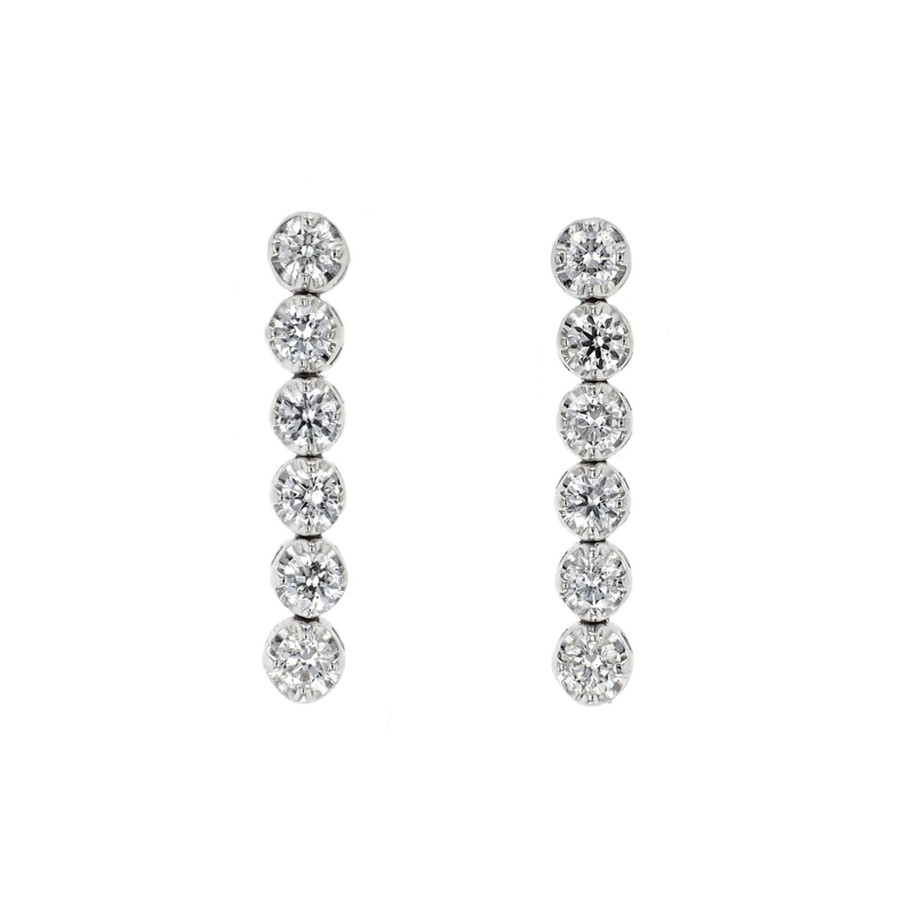 Jewelry Josephs Jewelers Home | 14K Gold Diamond Straight Line Dangle Earrings - Josephs Jewelers White