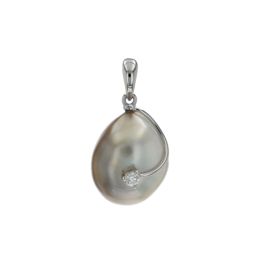 Jewelry Josephs Jewelers Home | 14K White Gold Keshi Pearl And Diamond Pendant Black