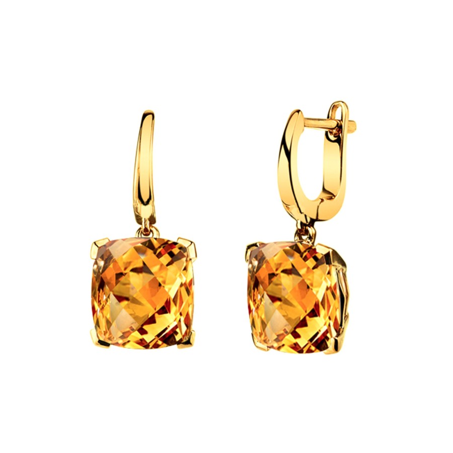 Jewelry Josephs Jewelers Home | 14K Yellow Gold Cushion Citrine Dangle Earrings Orange