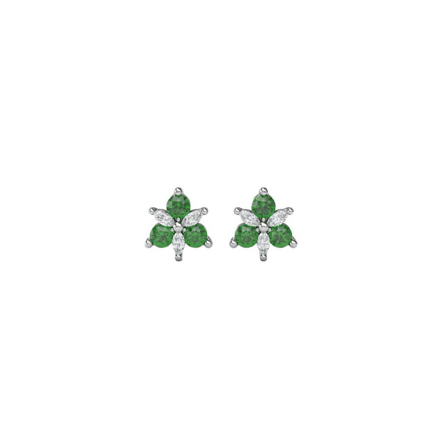 Jewelry Josephs Jewelers Home | 14K White Gold Emerald And Diamond Cluster Earrings - Josephs Jewelers Green