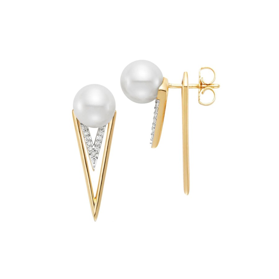 Jewelry Josephs Jewelers Home | 18K Yellow Gold Freshwater Pearl And Diamond Earrings White