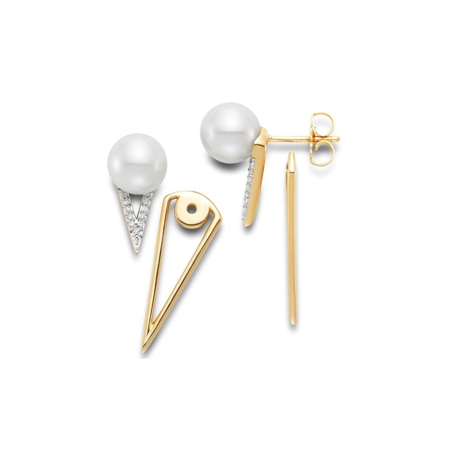 Jewelry Josephs Jewelers Home | 18K Yellow Gold Freshwater Pearl And Diamond Earrings White