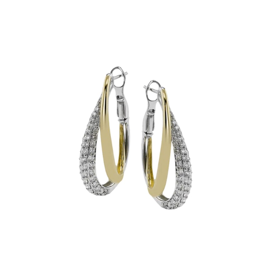 Jewelry Josephs Jewelers Home | 18K Two-Tone Interlocking Diamond Hoop Earrings - Josephs Jewelers White