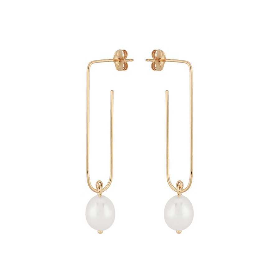 Jewelry Josephs Jewelers Home | 14K Yellow Gold Freshwater Pearl Dangle Paperclip Earrings - Josephs Jewelers White