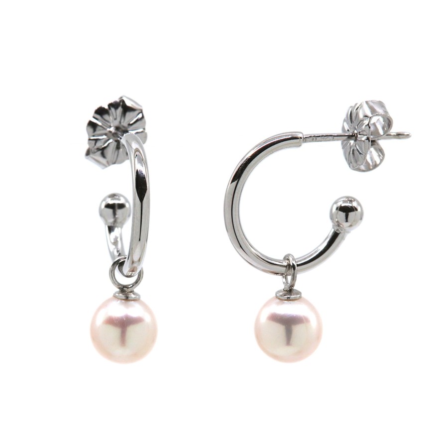 Jewelry Josephs Jewelers Home | Sterling Silver Small Hoop Earrings With Freshwater Pearl Dangle White