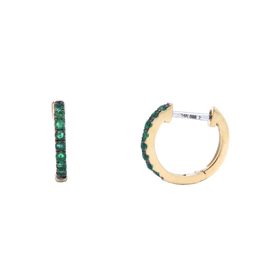 Jewelry Josephs Jewelers Home | 14K Yellow Gold Emerald Huggie Hoop Earrings Green