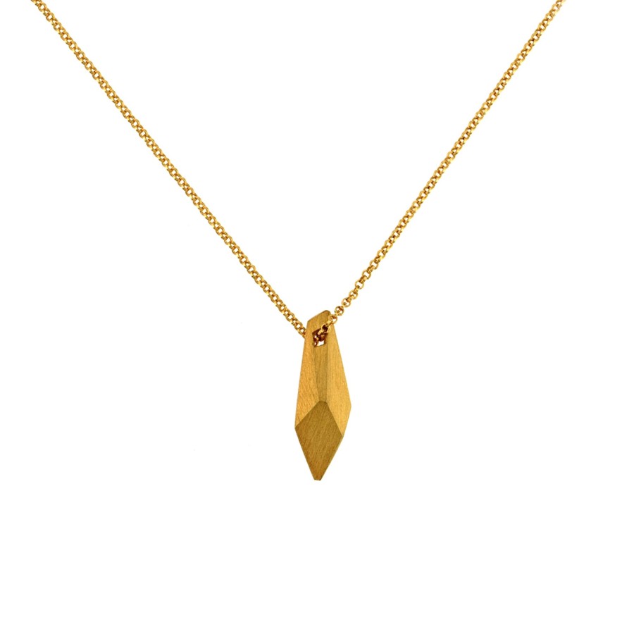 Jewelry Josephs Jewelers Home | Gold Plated Sterling Silver Brush Edge Geometrical Pendant With Chain - Josephs Jewelers