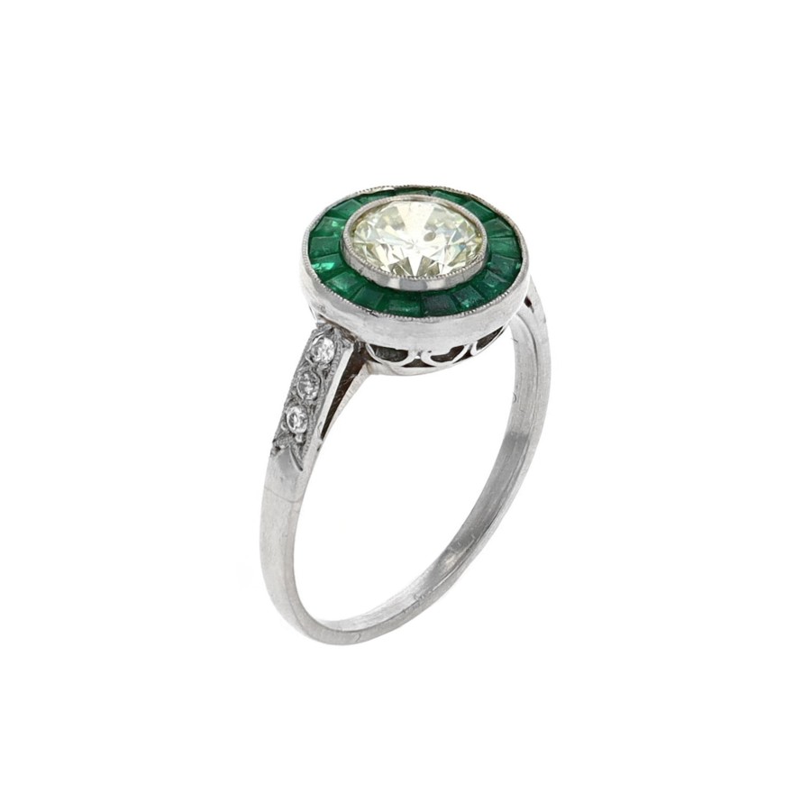 Jewelry Josephs Jewelers Home | Estate Platinum Diamond And Emerald Halo Ring - Josephs Jewelers Green