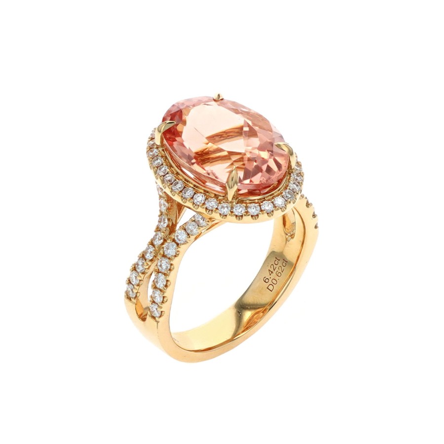 Jewelry Josephs Jewelers Home | 14K Yellow Gold Oval Morganite And Diamond Ring Pink