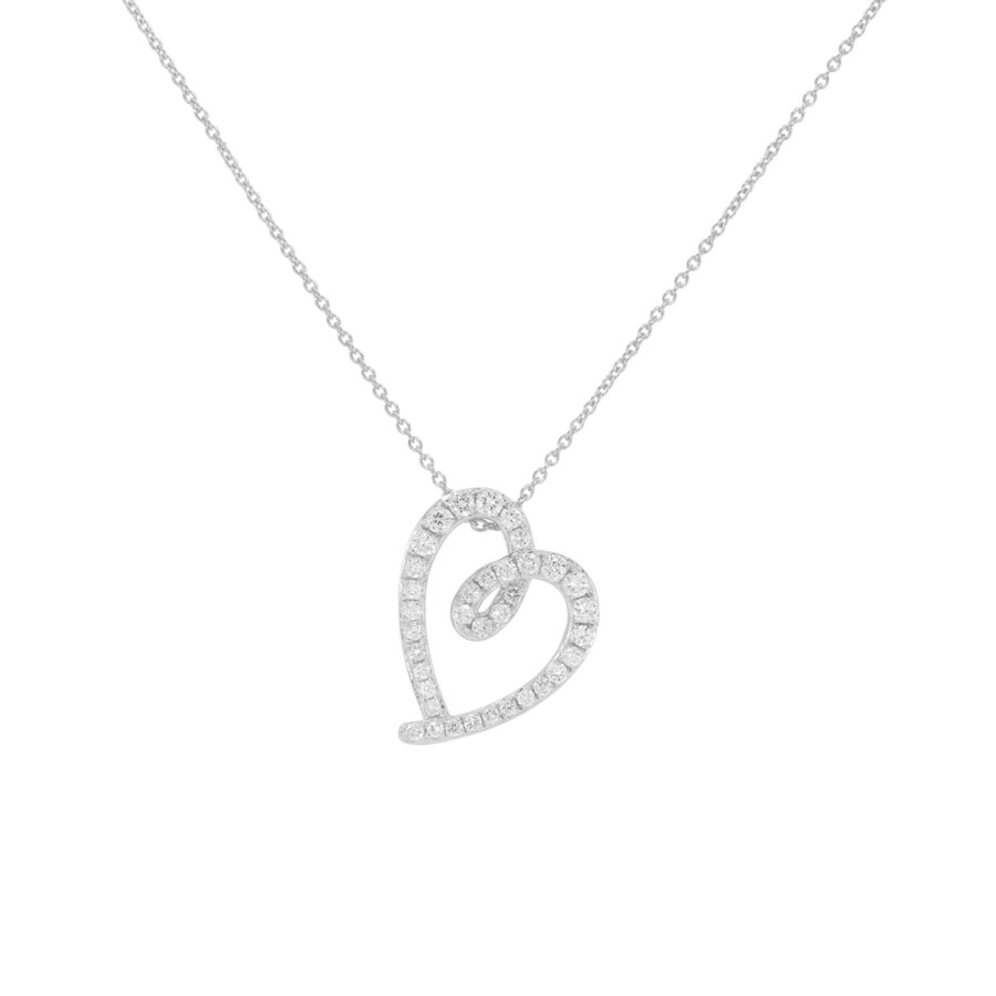 Jewelry Josephs Jewelers Home | 14K Gold Diamond Heart Loop Pendant With Chain White