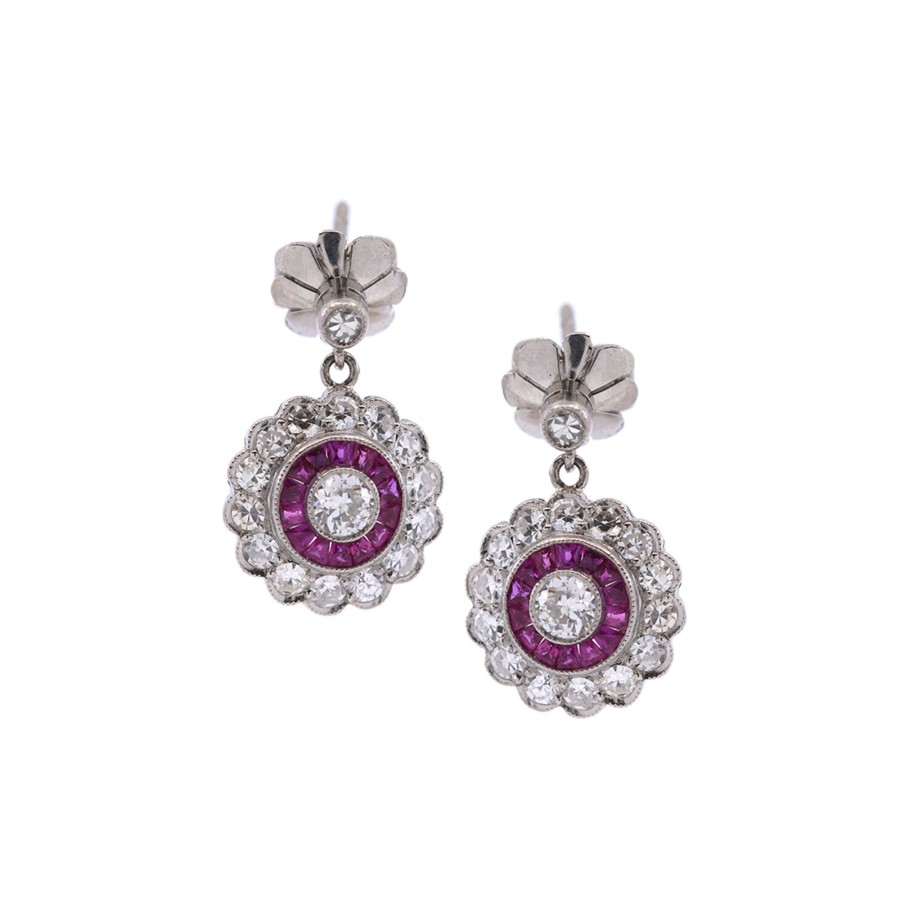 Jewelry Josephs Jewelers Home | Estate Platinum Ruby And Diamond Milgrain Earrings - Josephs Jewelers Red