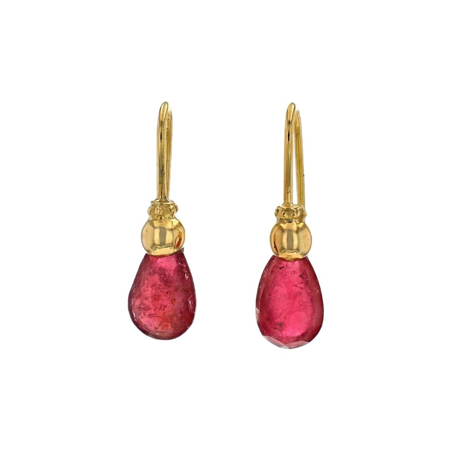 Jewelry Josephs Jewelers Home | Estate 18K Yellow Gold Tourmaline Briolette Earrings - Josephs Jewelers Pink