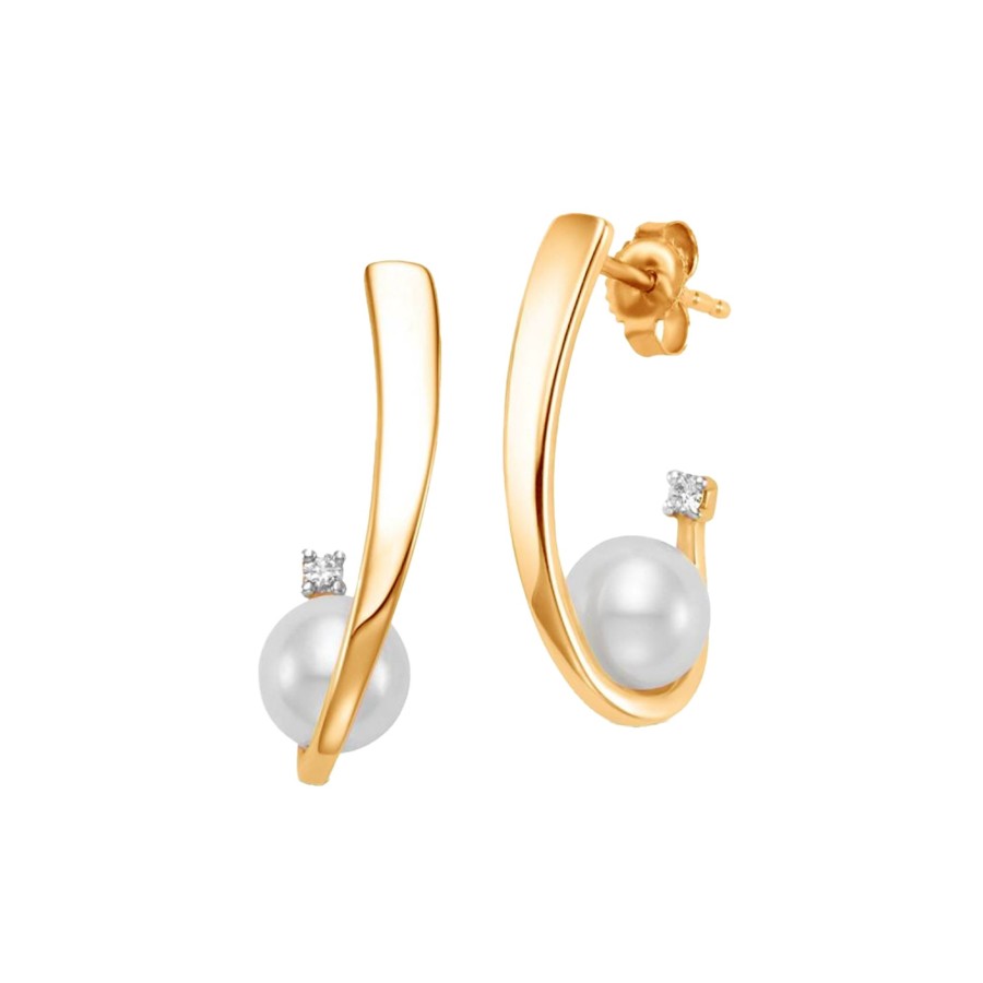 Jewelry Josephs Jewelers Home | 14K Yellow Gold Freshwater Pearl And Diamond Earrings White