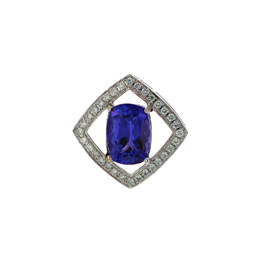 Jewelry Josephs Jewelers Home | 14K White Gold Cushion Tanzanite And Diamond Pendant - Josephs Jewelers Purple