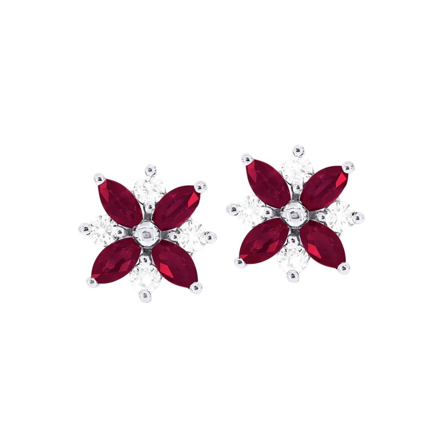 Jewelry Josephs Jewelers Home | 14K White Gold Marquise Ruby And Diamond Earrings Red