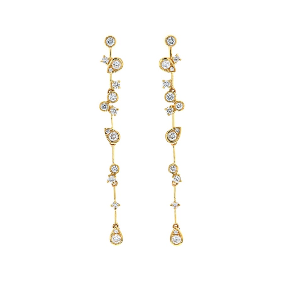 Jewelry Josephs Jewelers Home | 14K Yellow Gold Diamond Dangle Earrings White