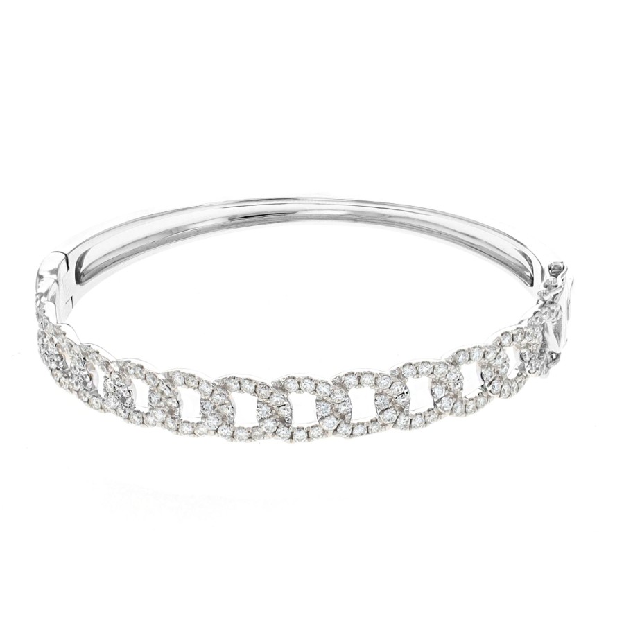 Jewelry Josephs Jewelers Home | 14K Gold Diamond Curb Bangle - Josephs Jewelers White