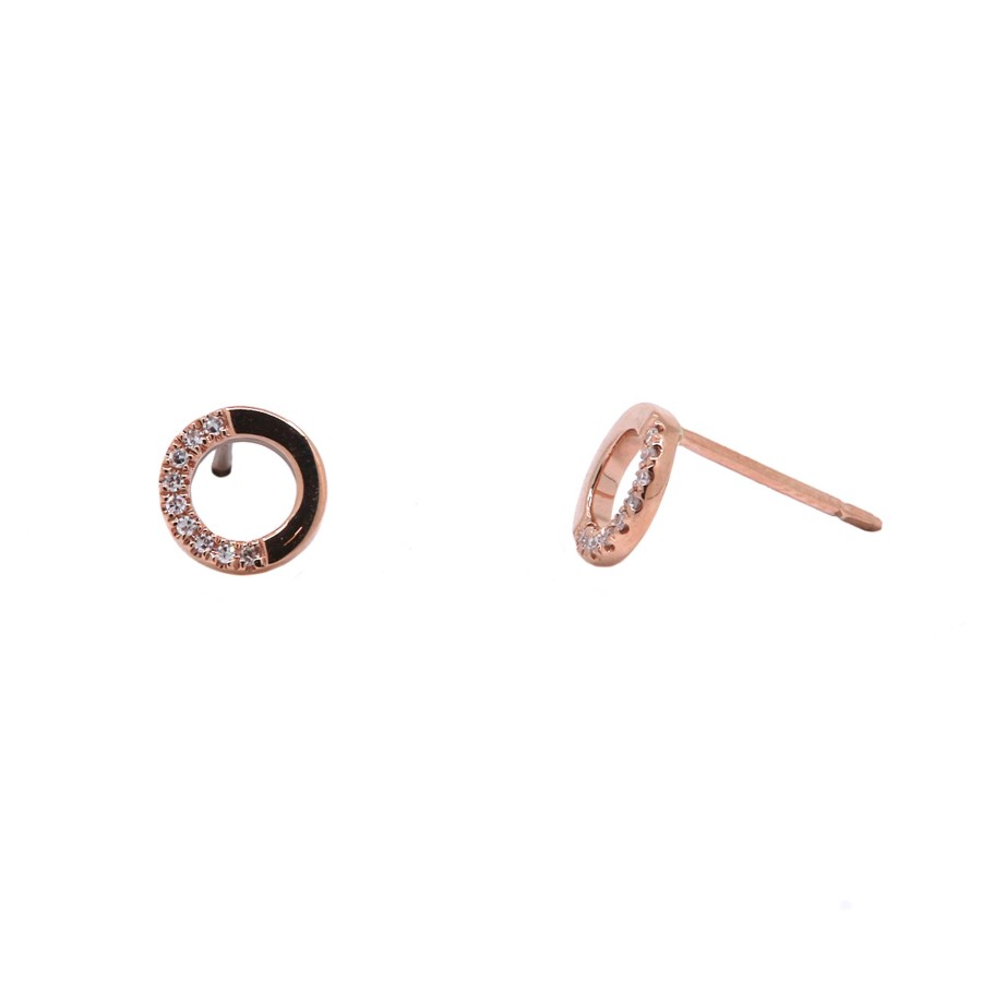 Jewelry Josephs Jewelers Home | 14K Rose Gold Half Diamond Circle Stud Earrings White