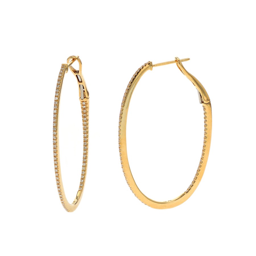 Jewelry Josephs Jewelers Home | 14K Yellow Gold Diamond Oval Hoop Earrings White