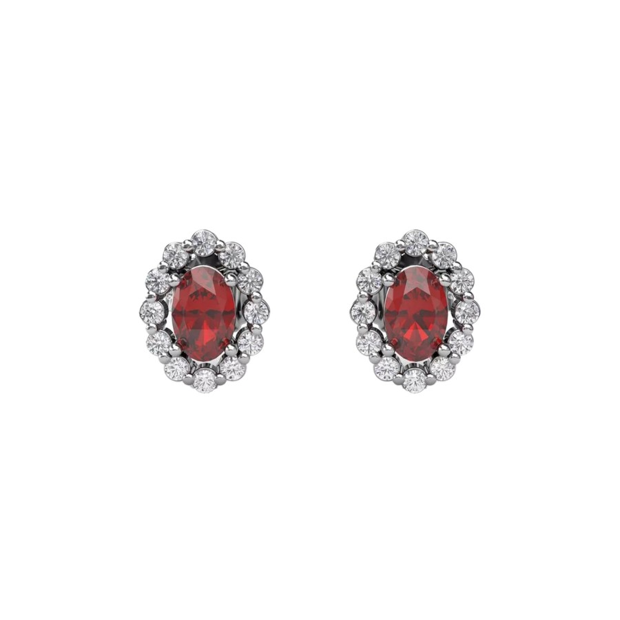 Jewelry Josephs Jewelers Home | 14K White Gold Oval Ruby And Diamond Halo Earrings Red