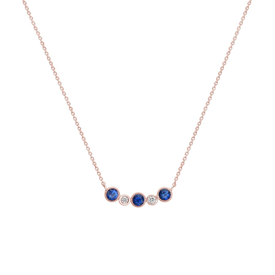 Jewelry Josephs Jewelers Home | 14K Rose Gold Sapphire And Diamond Bezel Milgrain Necklace - Josephs Jewelers Blue