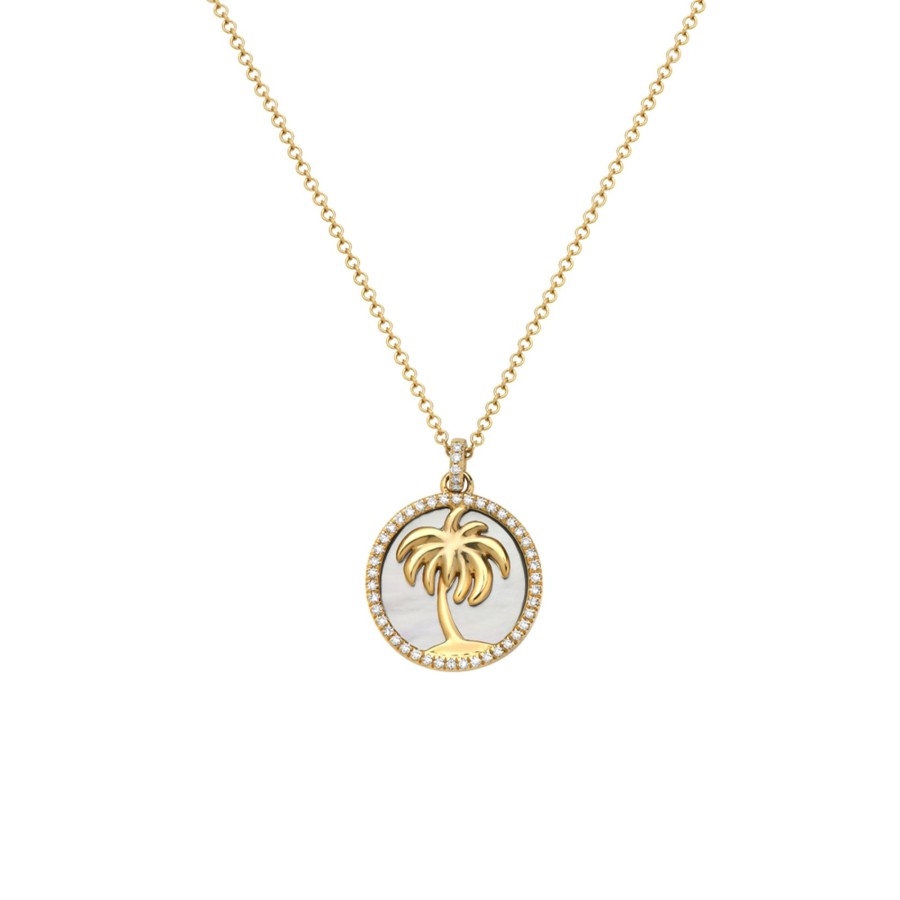 Jewelry Josephs Jewelers Home | 14K Yellow Gold Palm Tree Mother-Of-Pearl And Diamond Pendant With Chain - Josephs Jewelers