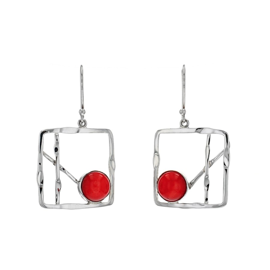 Jewelry Josephs Jewelers Home | Sterling Silver Coral Dangle Earrings Red