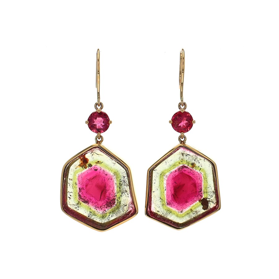 Jewelry Josephs Jewelers Home | 14K Yellow Gold Watermelon Tourmaline Dangle Earrings - Josephs Jewelers Multi