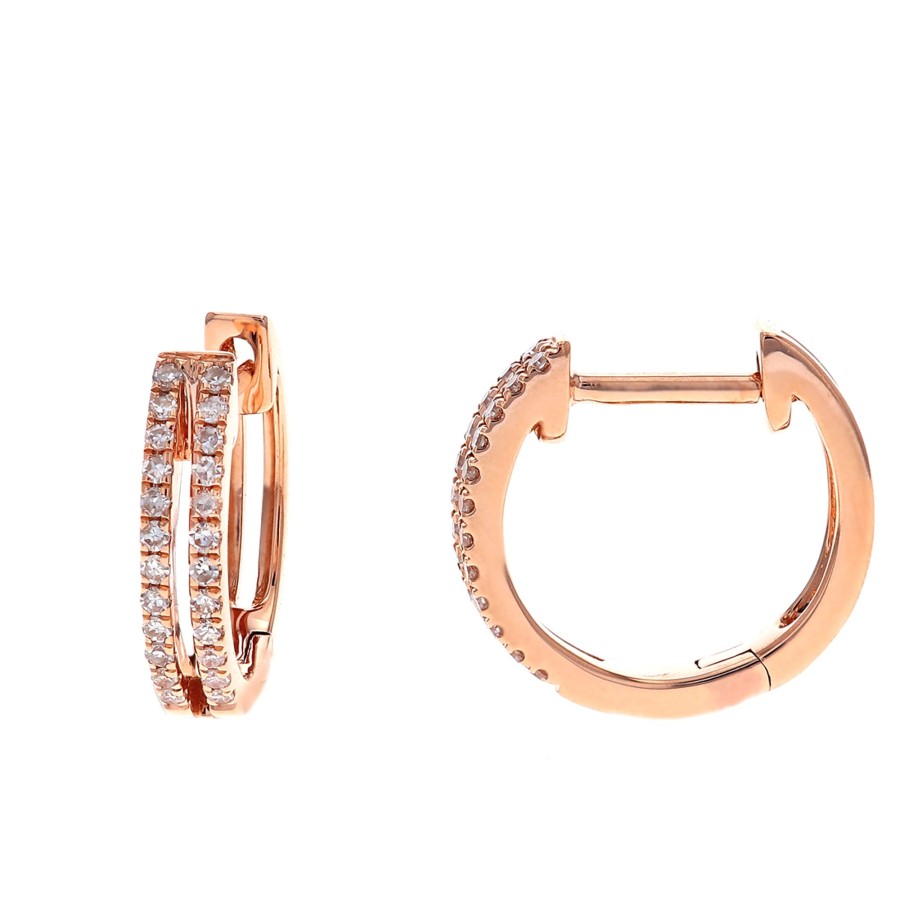 Jewelry Josephs Jewelers Home | 14K Rose Gold Double Row Diamond Hoop Earrings White