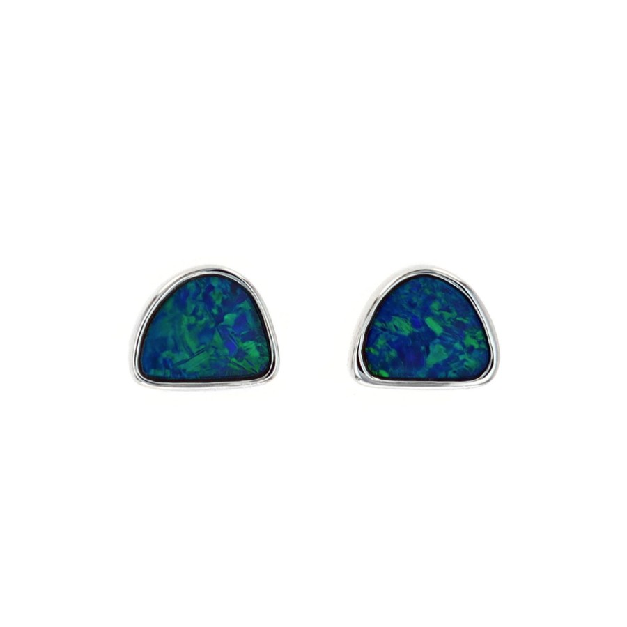 Jewelry Josephs Jewelers Home | 14K White Gold Bezel-Set Opal Doublet Dome Earrings - Josephs Jewelers Multi