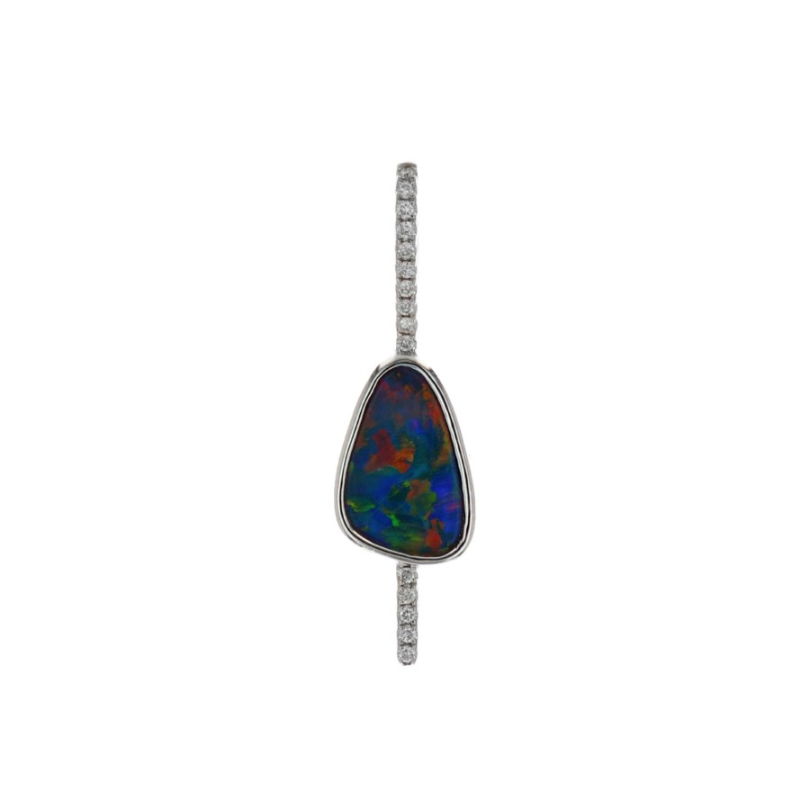 Jewelry Josephs Jewelers Home | 14K White Gold Australian Opal Doublet And Diamond Pendant - Josephs Jewelers Multi