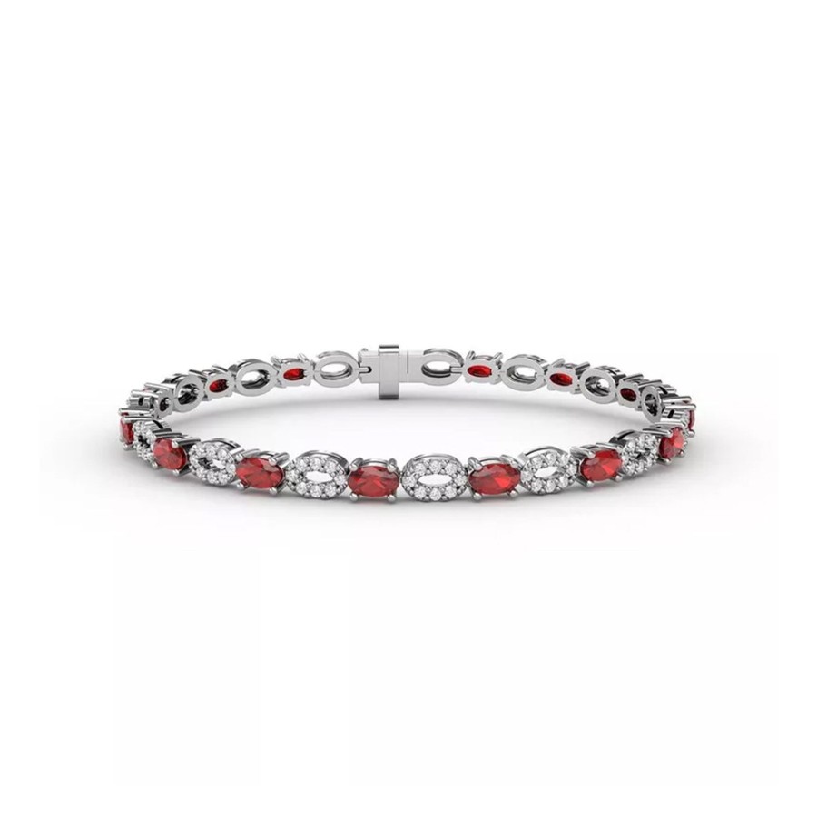 Jewelry Josephs Jewelers Home | 14K White Gold Ruby And Diamond Bracelet Red