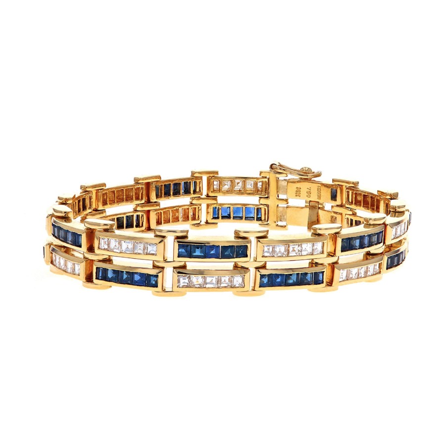 Jewelry Josephs Jewelers Home | 18K Yellow Gold Sapphire And Diamond Bracelet Multi