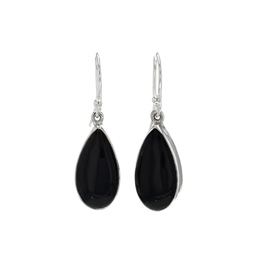 Jewelry Josephs Jewelers Home | Sterling Silver Pear Onyx Dangle Earrings - Josephs Jewelers Black