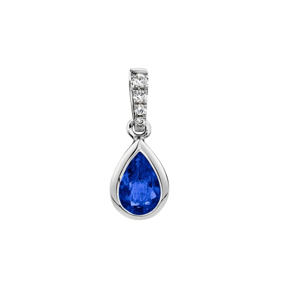 Jewelry Josephs Jewelers Home | 14K White Gold Pear Sapphire And Diamond Pendant - Josephs Jewelers Blue