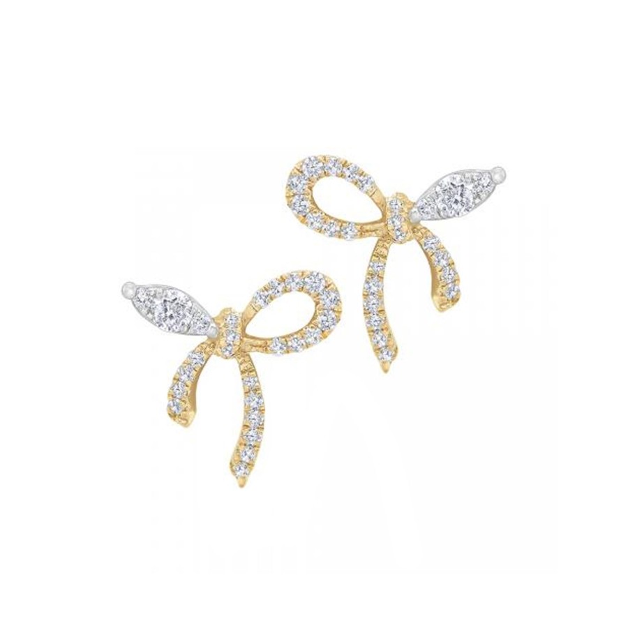 Jewelry Josephs Jewelers Home | 14K Yellow Gold Diamond Bow-Tie Earrings White